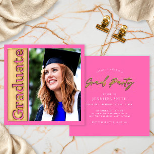 Bold Gold Hot Pink Photo Graduation Graduate Party Invitation