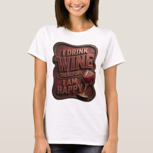 Bold Gold I DRINK WINE THEREFORE I AM HAPPY Print T-Shirt