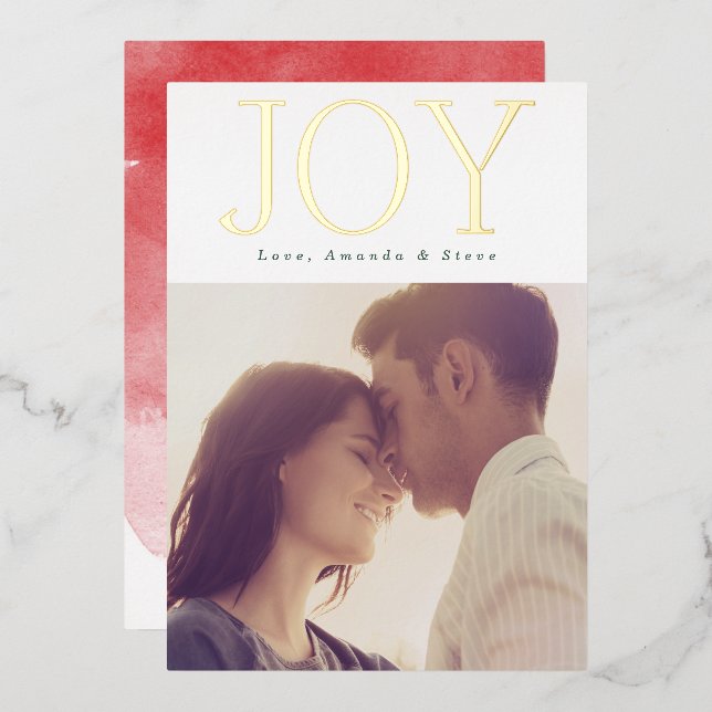 BOLD GOLD JOY Christmas Photo Foil Holiday Card (Front/Back)