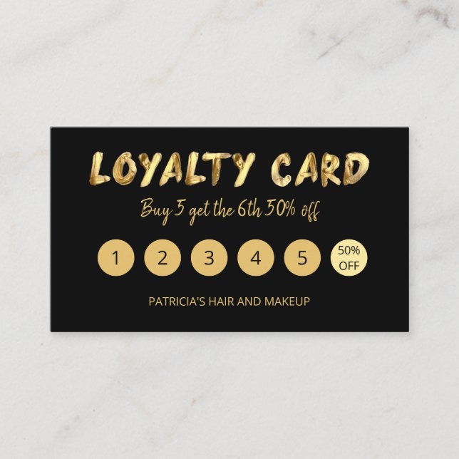 Bold Gold Makeup Artist Hair Salon 5 Loyalty Card (Front)