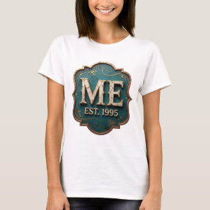 Bold Gold ME EST 1995 Artistic Motif T-Shirt