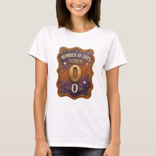 Bold Gold NUMBER OF DAYS SOBER 0 Artistic Motif T-Shirt