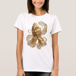 Bold Gold PRAYING HANDS Artistic Motif T-Shirt