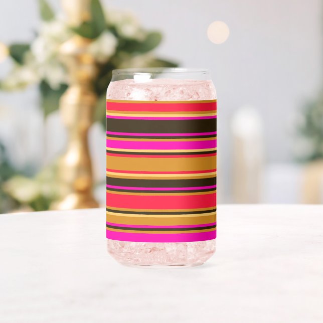 Bold Gold, Red, & Magenta Striped Glass Can (Insitu (Wedding))