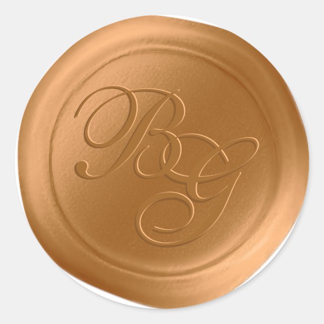 Bold Gold Script Double Monogram Wax Seal Stickers (Front)
