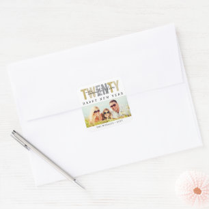 Bold Gold & Silver Typography 2025 New Year Photo Square Sticker