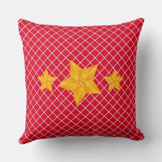 Bold Gold Stars/Red Stripes Throw Pillow (Back)