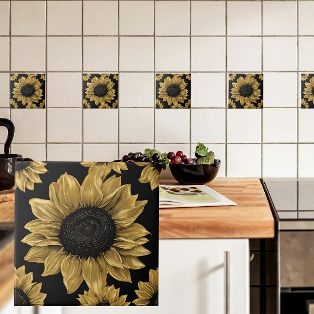  Bold Gold Sunflower on Black Tile (Creator Uploaded)