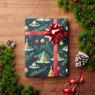 Bold Gold Trees & Stars Christmas Wrapping Paper