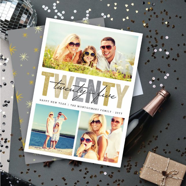 Bold Gold Typography 2025 New Year 3 Photo Collage Holiday Card (Bold Gold Typography 2025 New Year 2 Photo Collage Holiday Card @ fat_fa_tin)