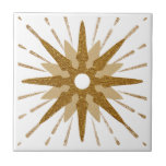 Bold Gold & White Starburst Tile<br><div class="desc">Modern tile with a large bold retro gold starburst serving as the focal point, complimented by modern starburst design elements. Modern bold celestial design in a gold and white colour palette. One design of a coordinating collection. Designed as a template, create your own custom design by using the fields provided,...</div>