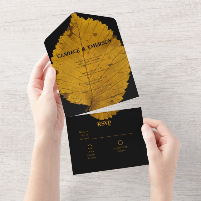 Bold Golden Autumn Leaf All in One Wedding Invite (Tearaway)