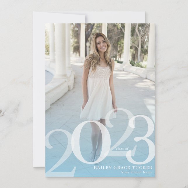 Bold GRAD 2023 Overlay Light Blue Graduation Announcement (Front)
