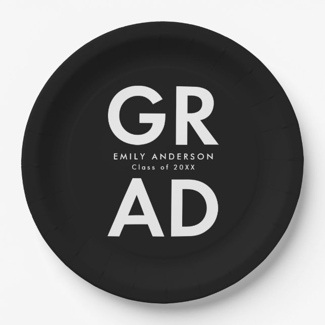 Bold Grad Black Graduation Paper Plate (Front)