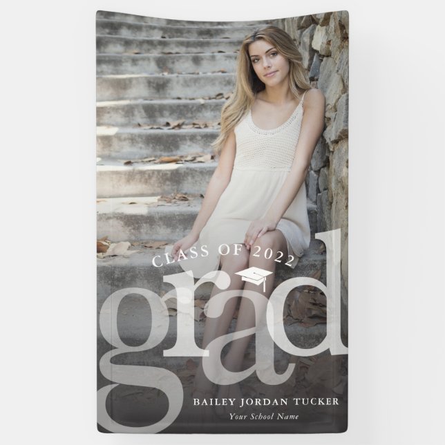 Bold GRAD Black Ombre Overlay Photo Graduation Banner (Vertical)