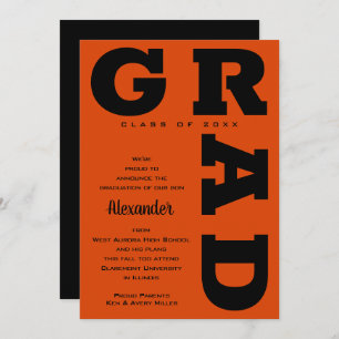 Bold GRAD Black on Orange Graduation Announcement