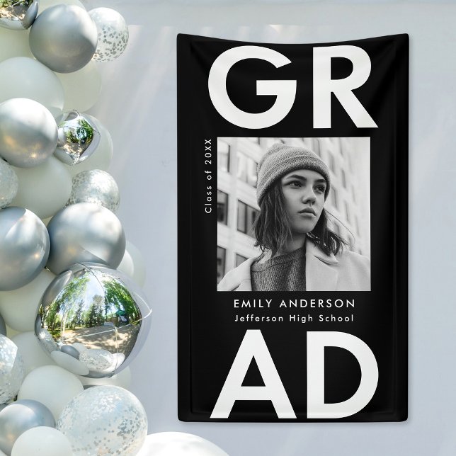Bold Grad Black Photo Graduation Banner (Creator Uploaded)