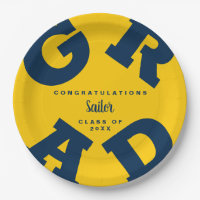 Bold GRAD Blue on Maize Yellow Graduation