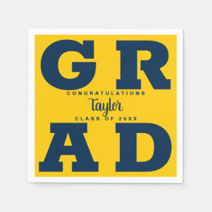 Bold GRAD Blue on Yellow Graduation Napkin