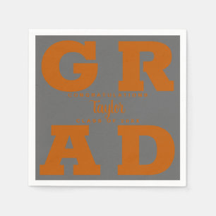 Bold GRAD   Burnt Orange on Grey Graduation Napkin