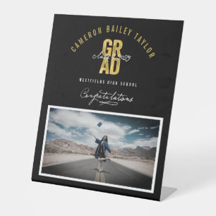 Bold GRAD Class Of 2024 Photo Graduation Party Pedestal Sign