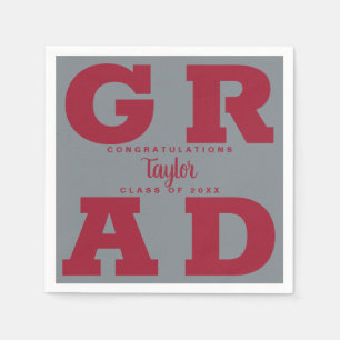 Bold GRAD Crimson Red on Red Graduation Napkins