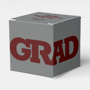 Bold GRAD Dark Maroon on Grey Graduation Party Favour Box