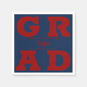 Bold GRAD Dark Red on Blue Graduation Napkins