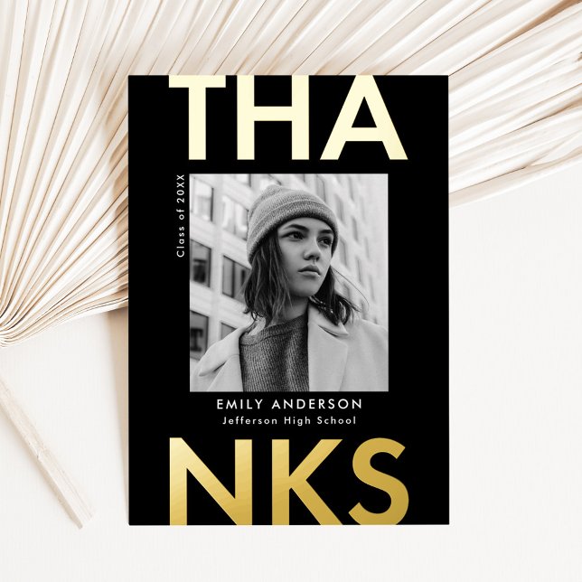 Bold Grad Gold Foil Graduation Thank You Card (Creator Uploaded)