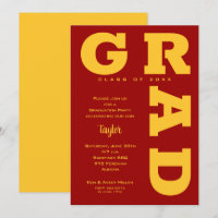 Bold GRAD Gold on Cardinal Red Graduation