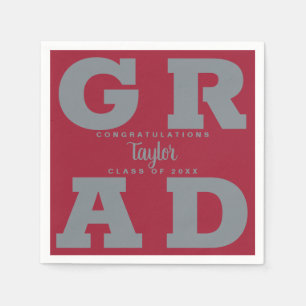 Bold GRAD Grey on Crimson Red Graduation Napkins