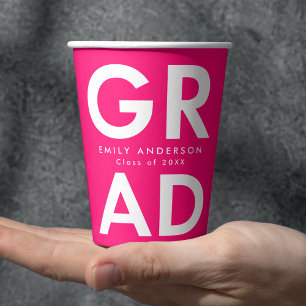 Bold Grad Hot Pink Graduation Paper Cups