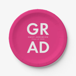 Bold Grad Hot Pink Graduation Paper Plate