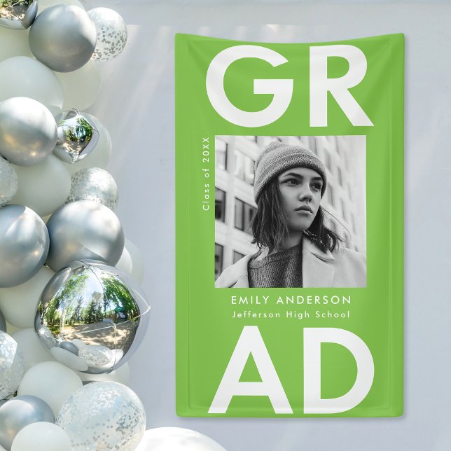 Bold Grad Lime Green Photo Graduation Banner (Creator Uploaded)
