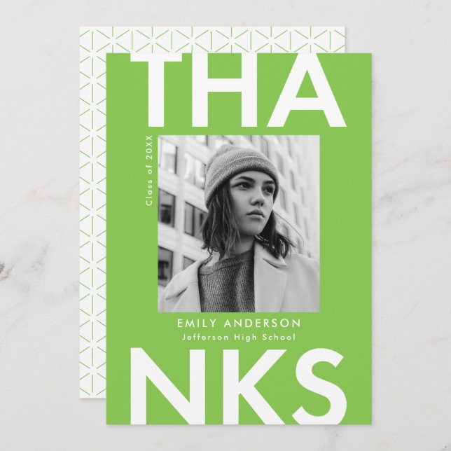 Bold Grad Lime Green Photo Graduation Thank You Card (Front/Back)