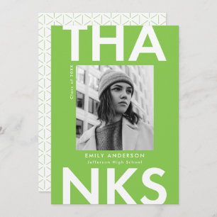 Bold Grad Lime Green Photo Graduation Thank You Card