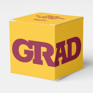 Bold GRAD   Maroon on Yellow Gold Graduation Party Favour Box