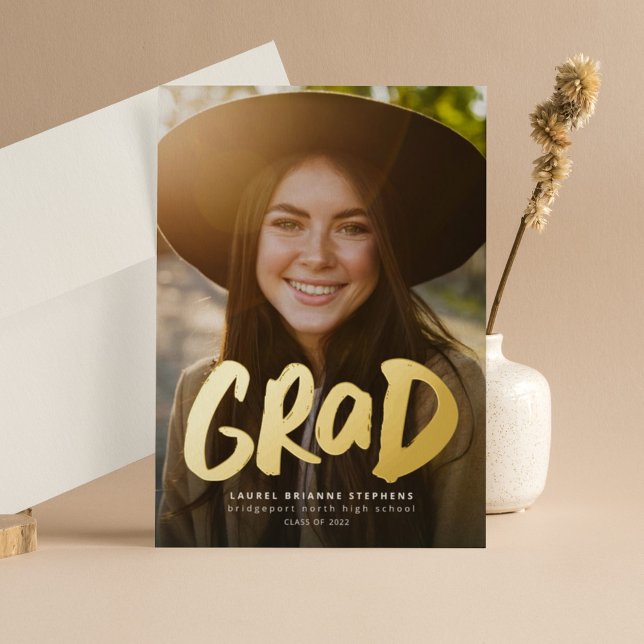 Bold grad modern gold one photo graduation foil in (Creator Uploaded)