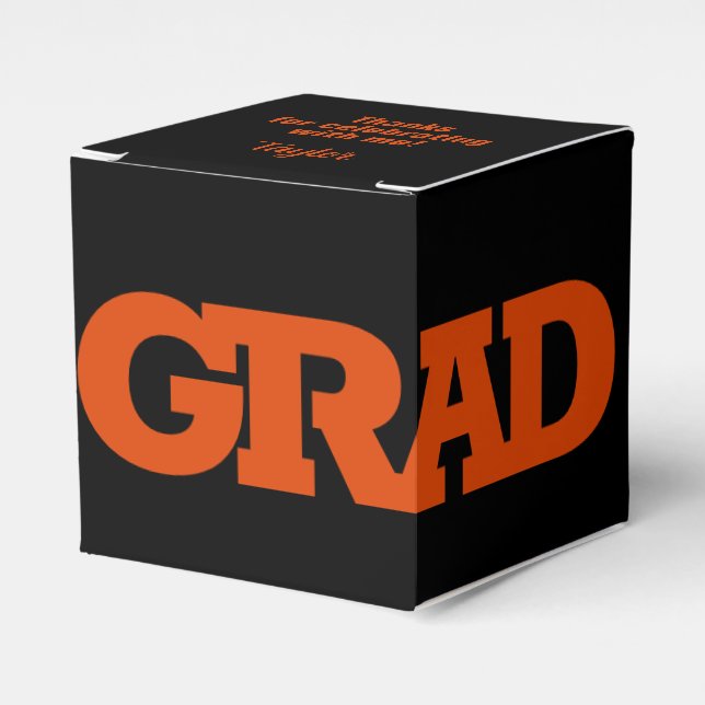 Bold GRAD Orange and Black Graduation Party Favour Box (Front Side)