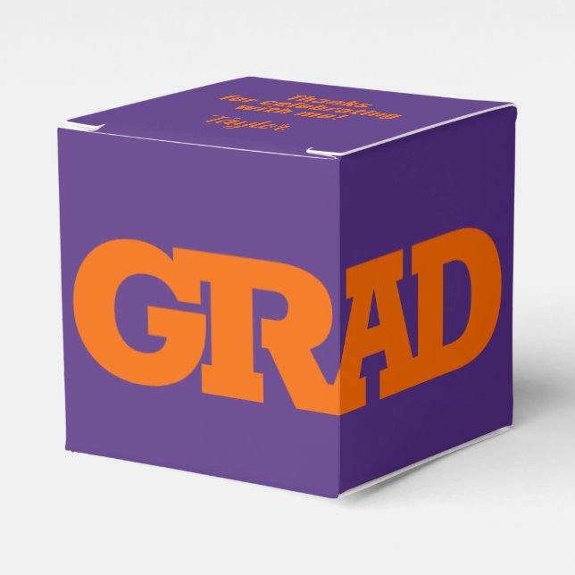 Bold GRAD Orange and Purple Graduation Party Favour Box (Front Side)