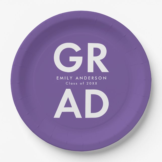 Bold Grad Purple Graduation Paper Plate (Front)