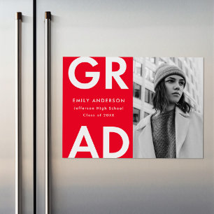 Bold Grad Red Photo Graduation Magnetic Invitation
