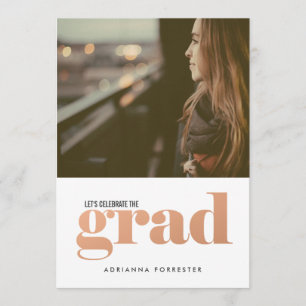 Bold Grad Rose Gold Typography Photo Invitation