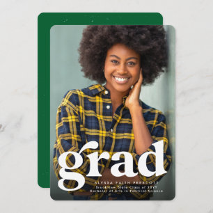 Bold grad simple green vertical photo graduation announcement