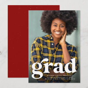Bold grad simple red vertical photo graduation announcement