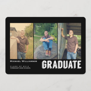 Bold Grad Three Photo Graduation Party Invitation
