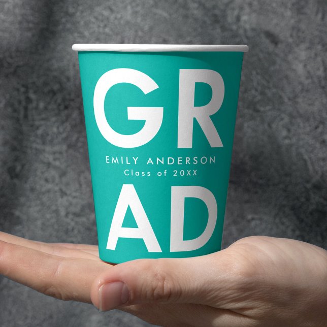 Bold Grad Turquoise Graduation Paper Cups (Creator Uploaded)