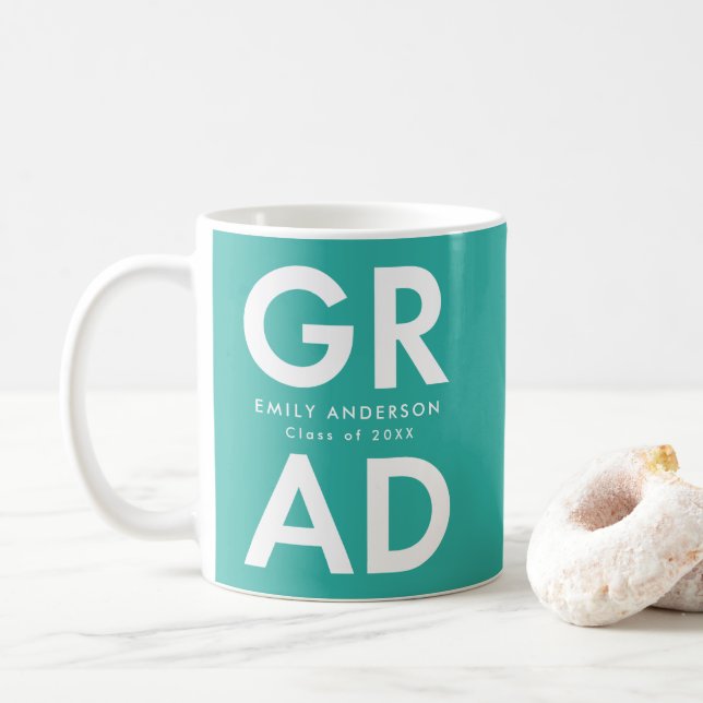 Bold Grad Turquoise Photo Graduation Coffee Mug (With Donut)