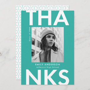 Bold Grad Turquoise Photo Graduation Thank You Card