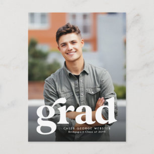 Bold grad vertical photo graduation invitation postcard